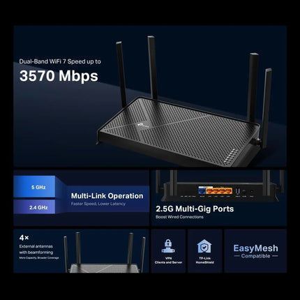 TP-Link BE3600 Router Wi-Fi 7, EasyMesh, 2.5G Connectivity