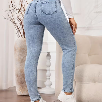 Women’s High-Rise Button Fly Slim Fit Washed Denim Jeans