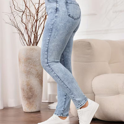 Women’s High-Rise Button Fly Slim Fit Washed Denim Jeans