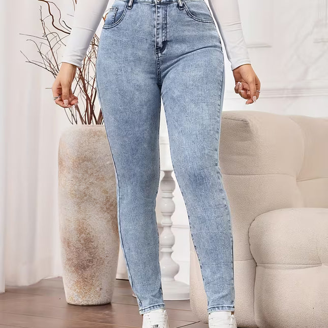 Women’s High-Rise Button Fly Slim Fit Washed Denim Jeans