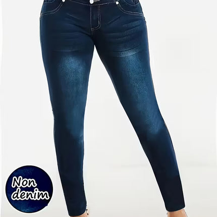 Women’s Elegant Stretch Imitation Denim Leggings, High-Waisted Slim Fit