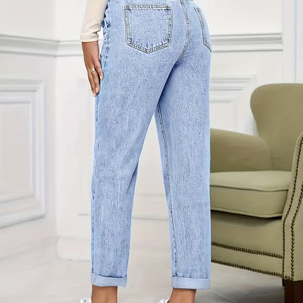 Women’s Stretch Drawstring Cropped Jeans, High-Waist Acid Wash Denim