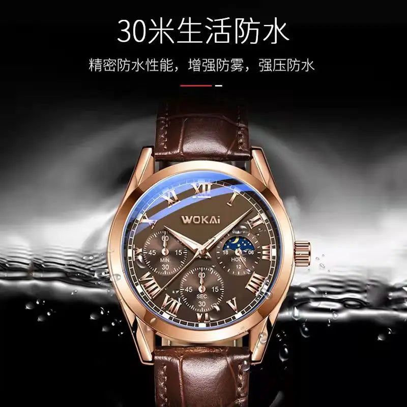 WOKAI high quality Men's Luxury belt Fashion quartz watch Men's Rome Business Student Sport waterproof glow-in-the-dark clock 