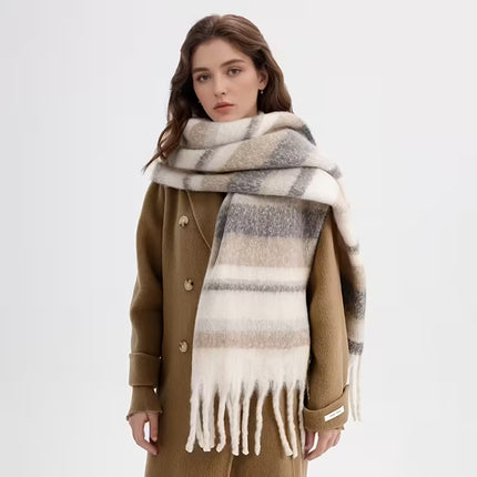 Elegant Women’s Striped Acrylic Scarf with Tassels – Warm & Stylish