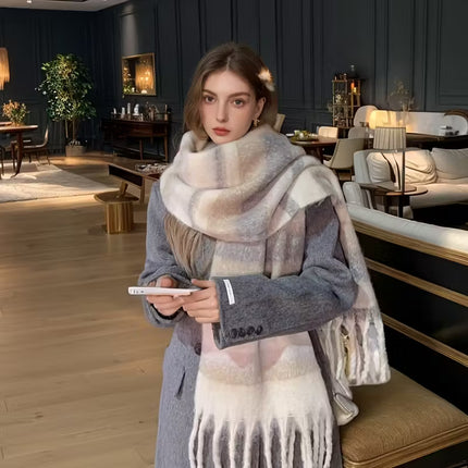 Elegant Women’s Striped Acrylic Scarf with Tassels – Warm & Stylish