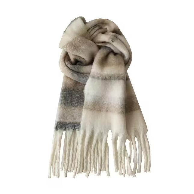 Elegant Women’s Striped Acrylic Scarf with Tassels – Warm & Stylish