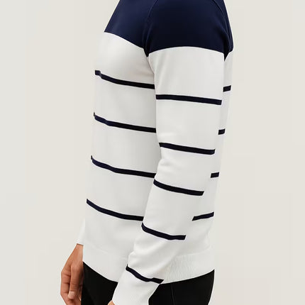 Men’s All-Season Stripe Knit Sweater – Soft, Stretchy, Anti-Pill Pullover