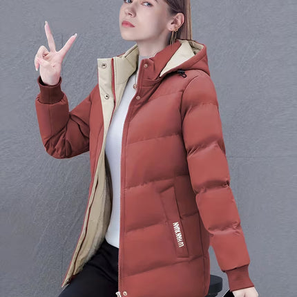 Women's Elegant Winter Hooded Jacket – Thickened Solid-Color Coat