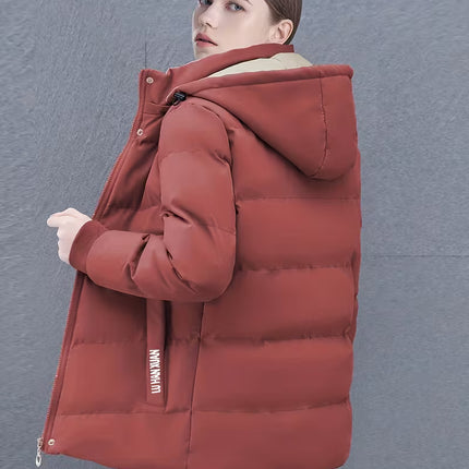 Women's Elegant Winter Hooded Jacket – Thickened Solid-Color Coat