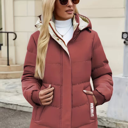 Women's Elegant Winter Hooded Jacket – Thickened Solid-Color Coat