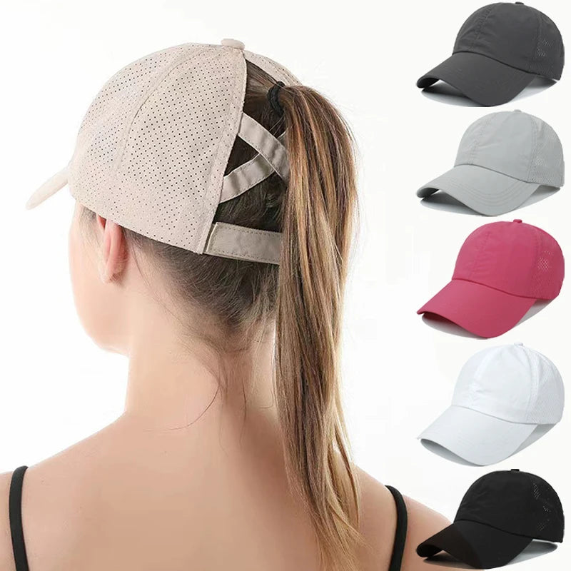 Men Women Sport Leisure Cross Ponytail Hat Mesh