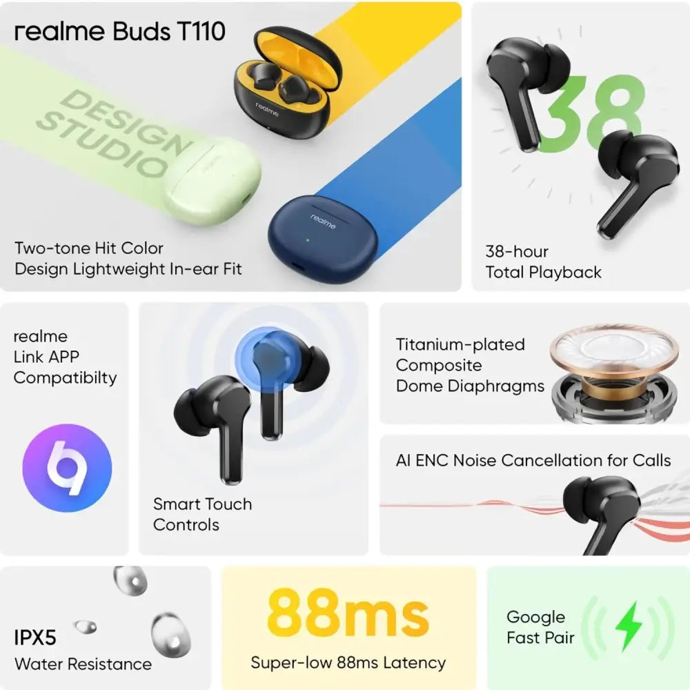 Realme Buds T110: AI ENC, Fast Charging, Bluetooth Headset