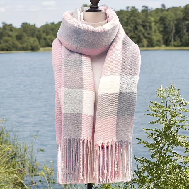 Elegant Women’s Striped Acrylic Scarf with Tassels – Warm & Stylish