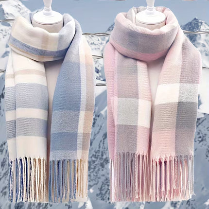 Elegant Women’s Striped Acrylic Scarf with Tassels – Warm & Stylish