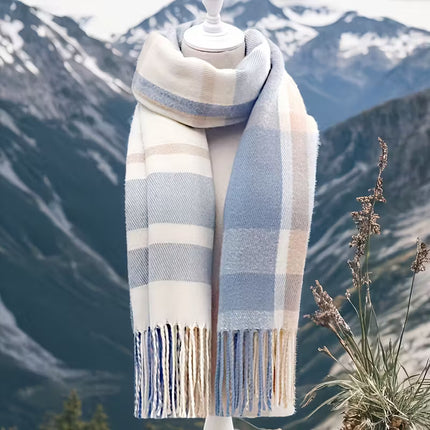 Elegant Women’s Striped Acrylic Scarf with Tassels – Warm & Stylish