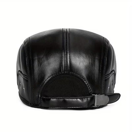 Windproof Thermal Winter Hat for Men – Glossy Black, Adjustable & Warm