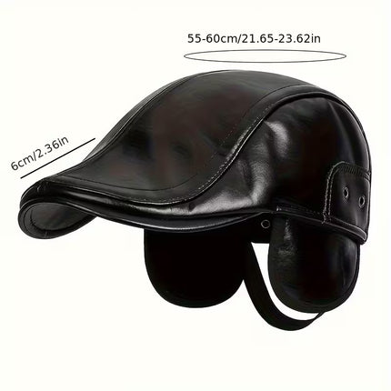 Windproof Thermal Winter Hat for Men – Glossy Black, Adjustable & Warm