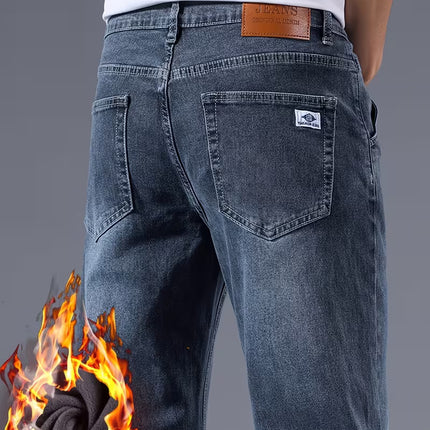 Winter Fleece-Lined Stretch Trousers – Thickened Minimalist Blue jeans Pants