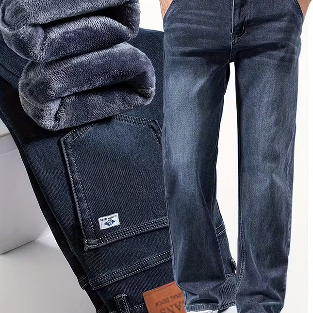 Winter Fleece-Lined Stretch Trousers – Thickened Minimalist Blue jeans Pants